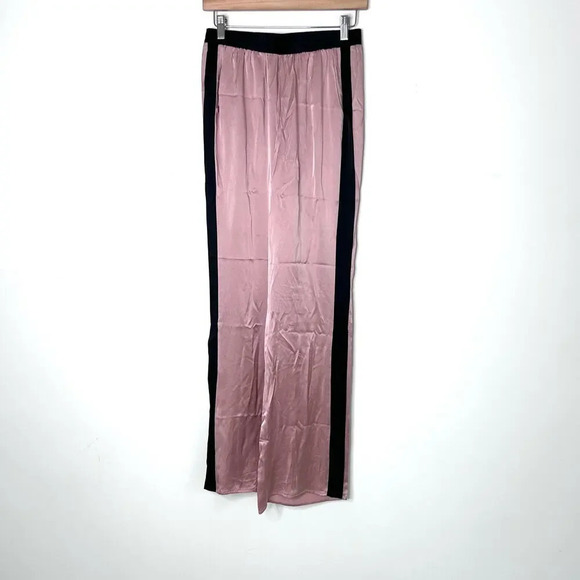 Amanda Uprichard Two-Toned Satin Pants Pink Black Side Hem Split Size Small Y2K - Picture 1 of 7